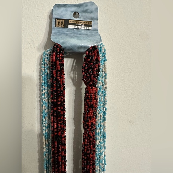 Seed bead scarf x2 red and black, blue and white Y2K 
Handmade Festival boho - Picture 3 of 9